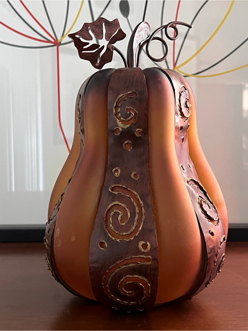 Metal & Glass Pumpkin Accent in Amber Orange